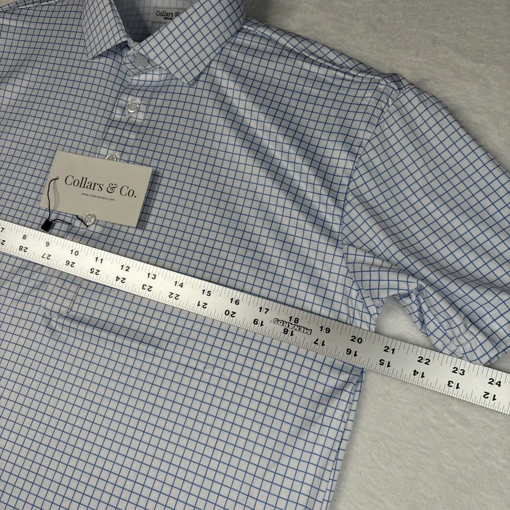 NWT Collars and Co Polo Medium Tall Semi-Spread Thin Blue Check Mens Golf Career - Picture 4 of 7